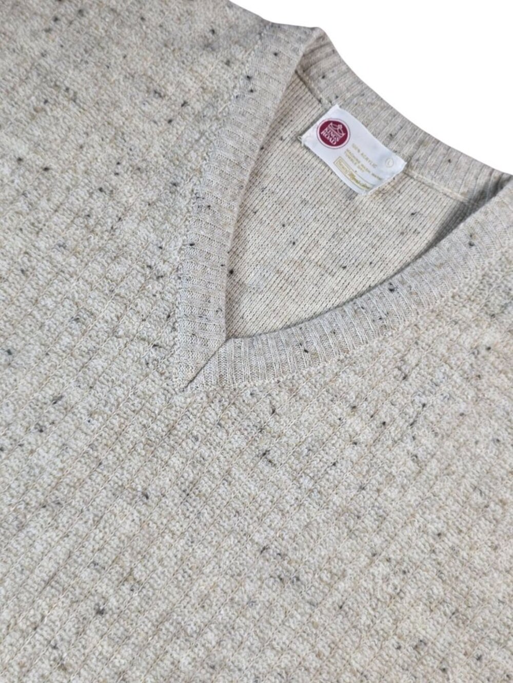 Vintage Kings Road Beige Speckled V-Neck Sweater Large Sears Mens Store Acrylic